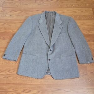 Vintage Valentino Uomo 44R Gray Black Herringbone Pure Wool Blazer Made in Italy